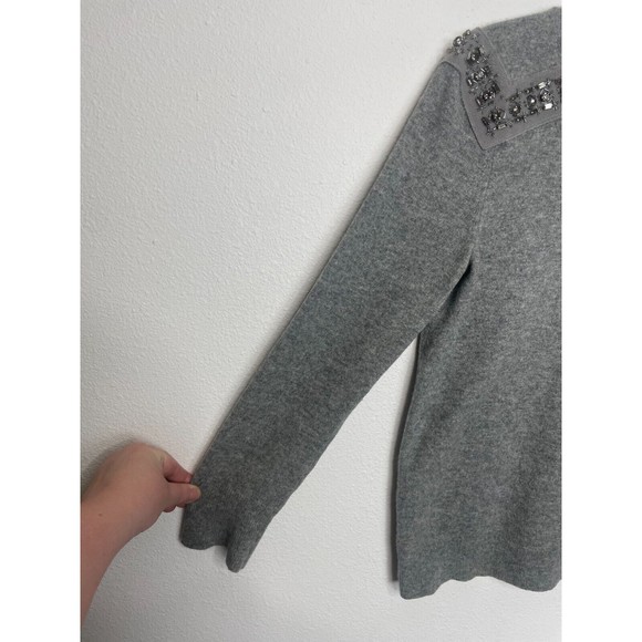 J. Crew  XS Sweater Gray Jeweled-Shoulder Cashmere Knit Pullover Crewneck - Picture 8 of 16